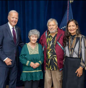 Jim and his wife Susan with President Biden and U.S. Interior Secretary Deb Haaland in October 2025, during Biden's historic apology for the U.S. residential boarding schools.